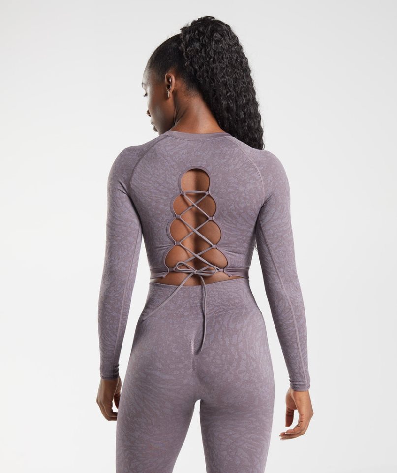 Women\'s Gymshark Adapt Animal Seamless Lace Up Back Cropped Tops Purple | CA 168N73